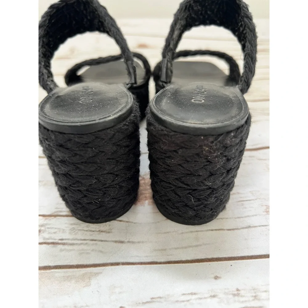 On 34th Norina Platform Slide Sandals Black Braided Woven Wedge 8M